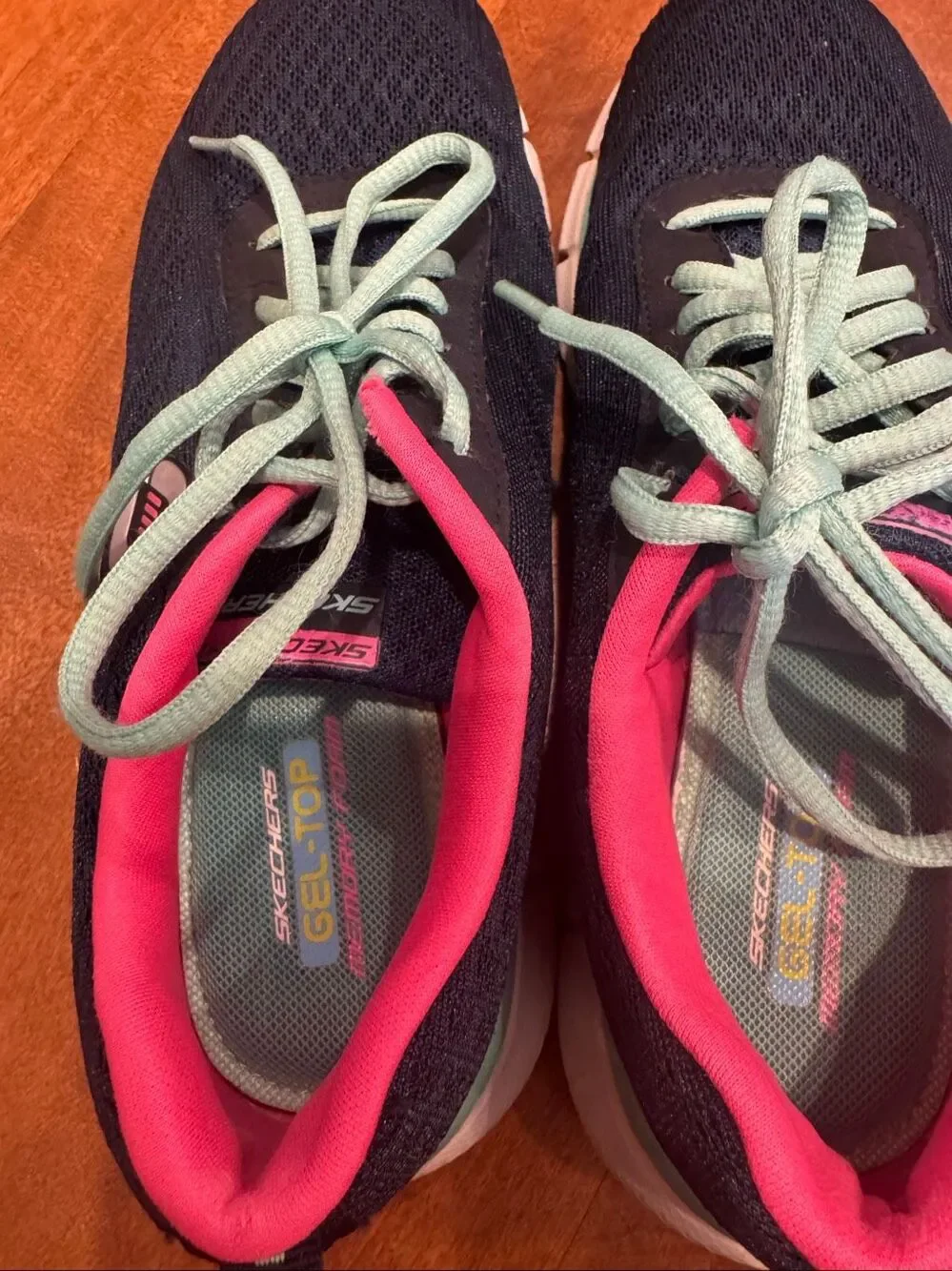 Skechers Equalizer Womens 7.5 Navy Pink Aqua Gel Top Memory Foam Sneakers 11892